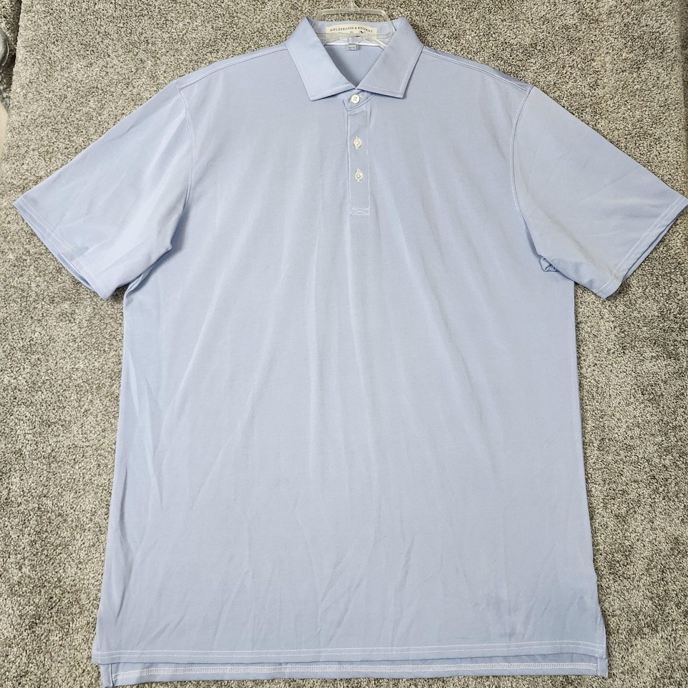 Holderness & Bourne Polo Shirt Mens XL Blue Graham Windsor Oxford Golf Stretch